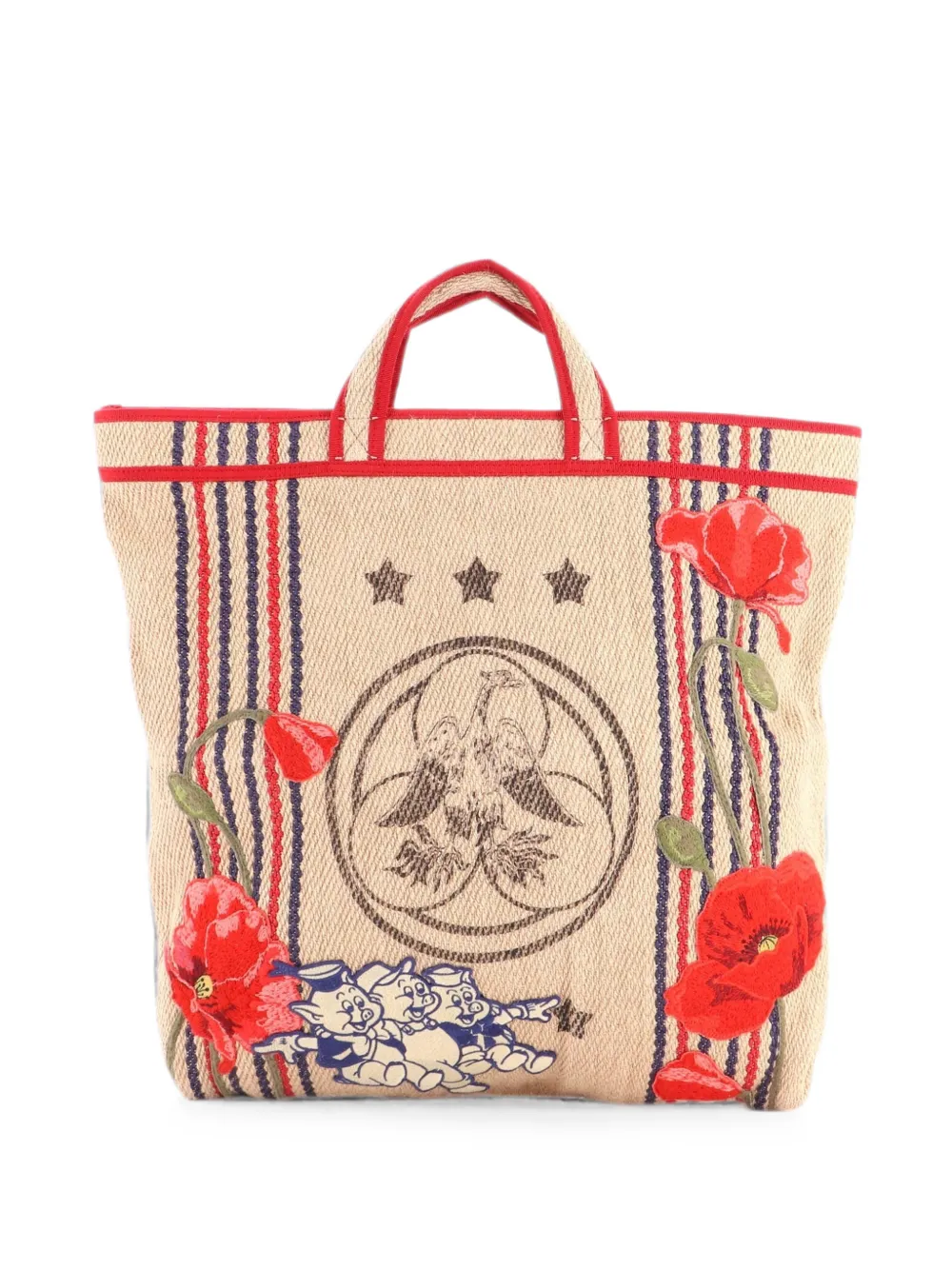 Gucci Pre-Owned Borsa tote Disney Three Little Pigs aperta in rafia con applicazione - Toni neutri