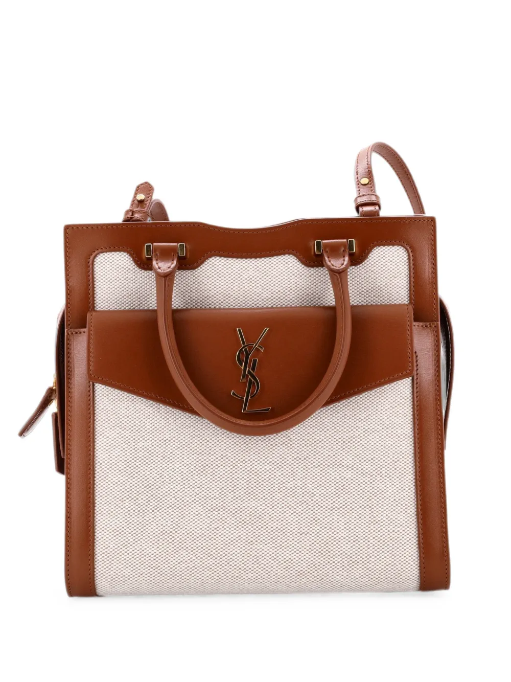 Saint Laurent Pre-Owned Borsa tote Uptown piccola in tela e pelle - Marrone