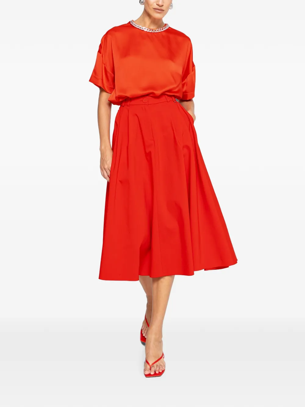 NISSA High waist midi-rok Rood