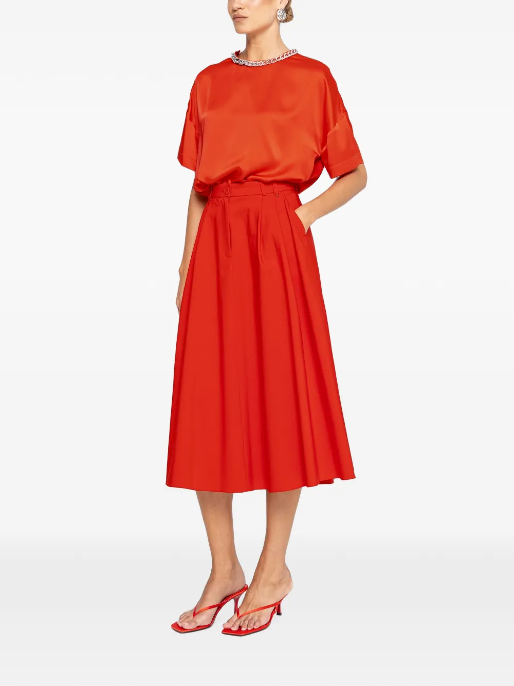 NISSA High waist midi-rok Rood
