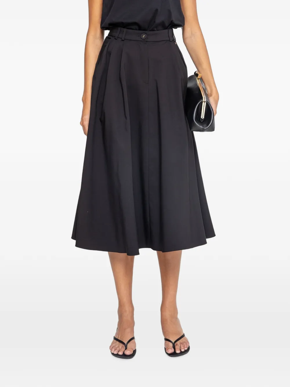 NISSA high-waisted cotton midi skirt - Nero