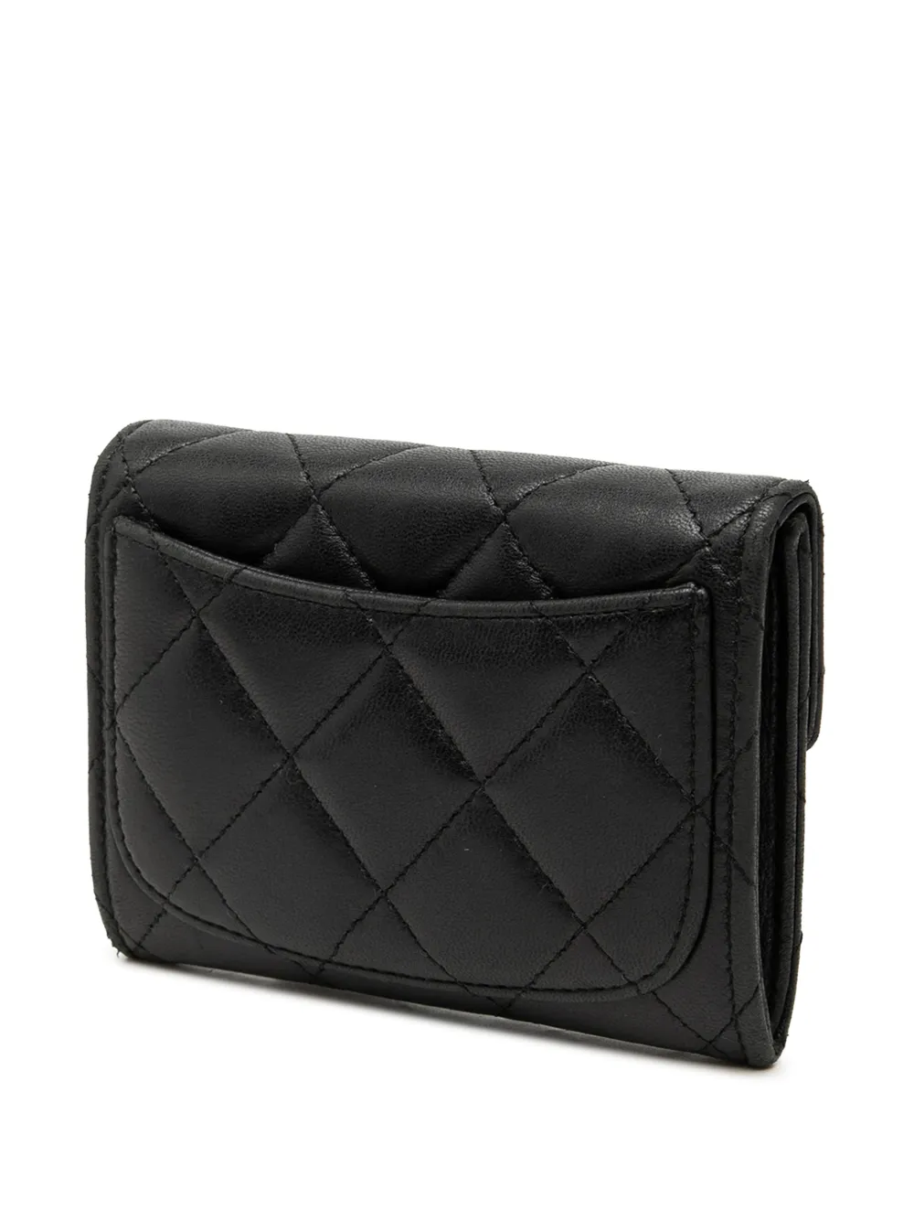 Pre-owned Chanel 2008-2009 Classic Lambskin Flap Card Holder In Black