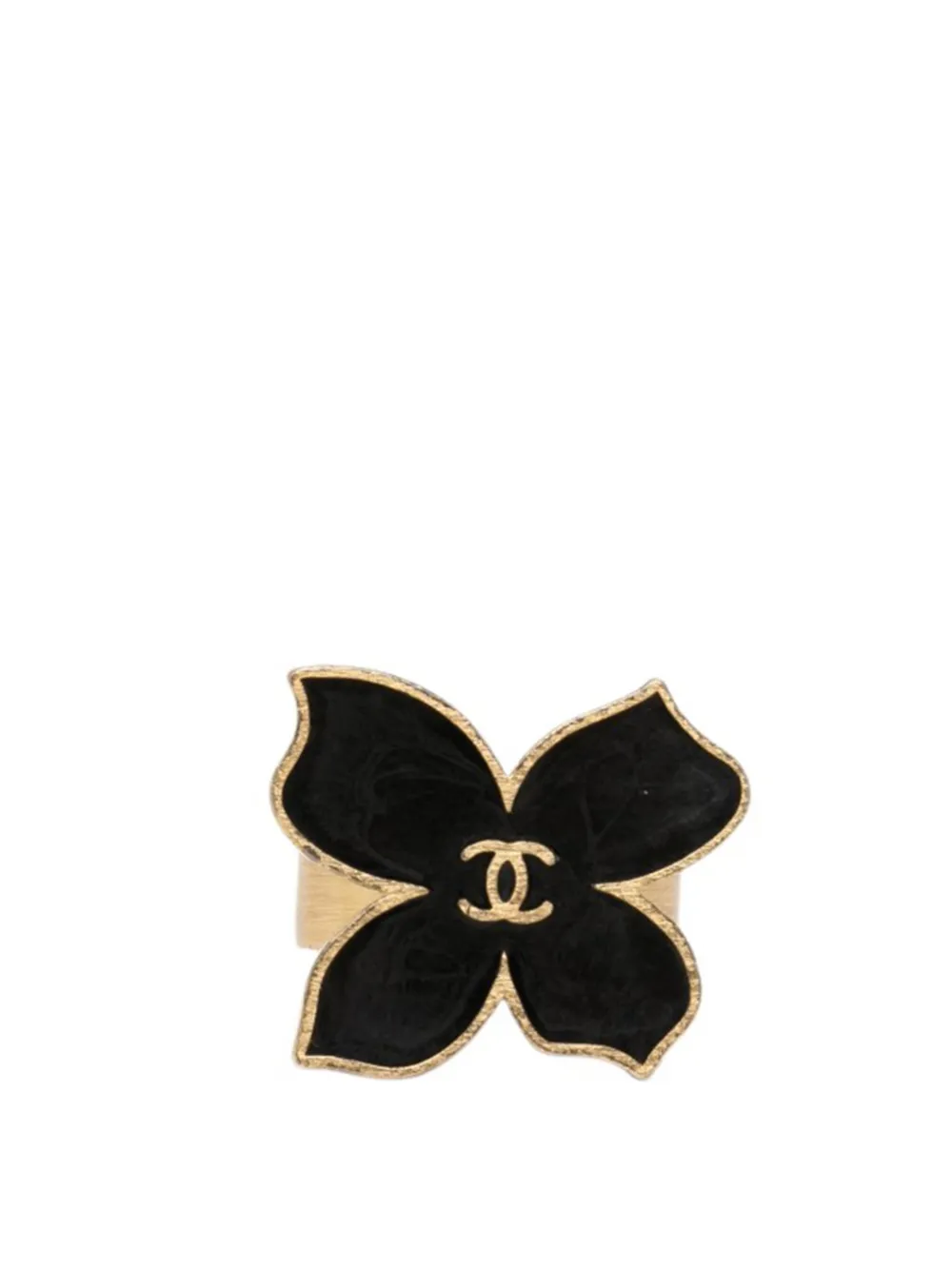 CHANEL Pre-Owned 2002 CC Gold Plated Enamel Butterfly Ring costume ring - Black
