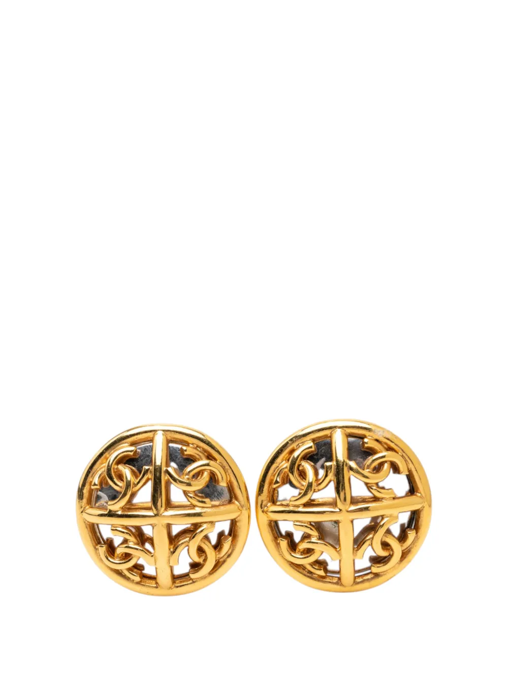 CHANEL Pre-Owned 2003 CC Gold Plated Round Mirror Clip On Earrings costume earrings