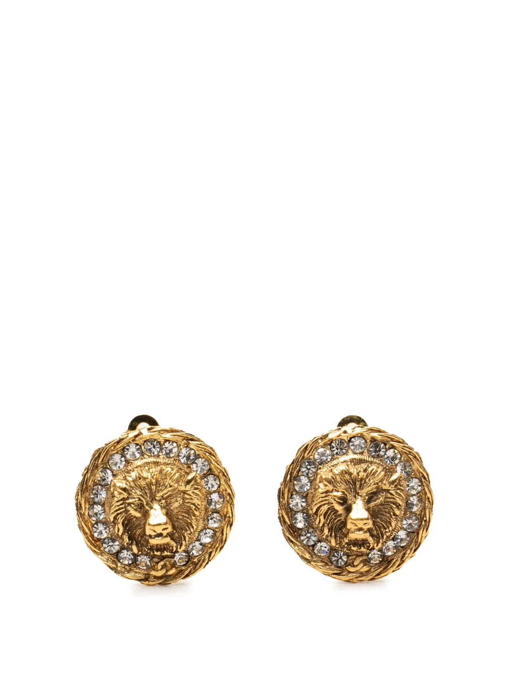 CHANEL Pre-Owned 1950-1970 Gold Plated Strass Lion Head Clip On Earrings costume earrings