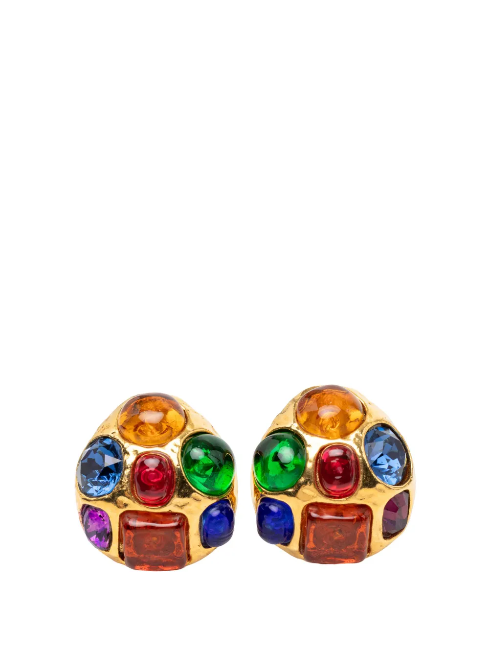 CHANEL Pre-Owned 1980-1990 Gold Plated Gripoix Cabochon Clip On Earrings costume earrings
