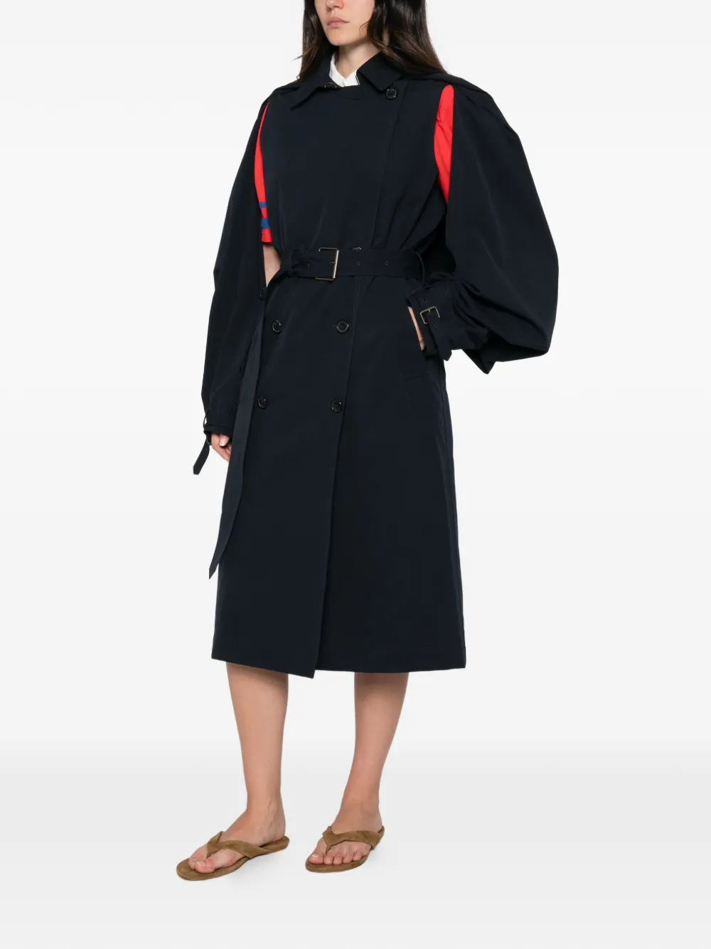 JW Anderson Trenchcoat met dubbele rij knopen en cape-laag Blauw