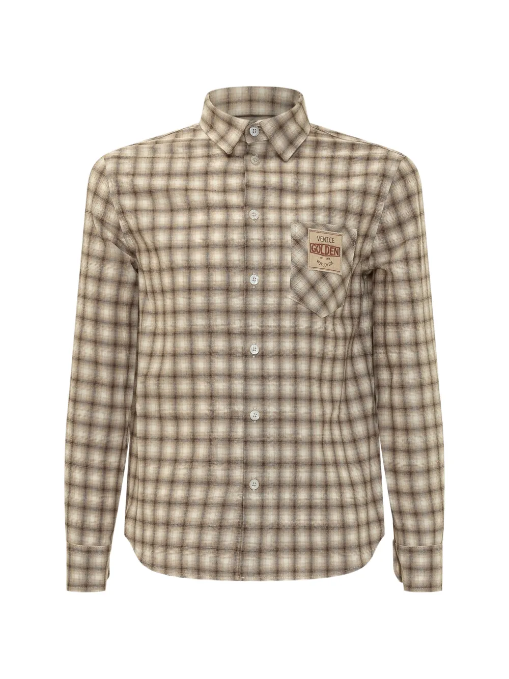 Golden Goose Kids check-pattern logo-patch shirt - Nude