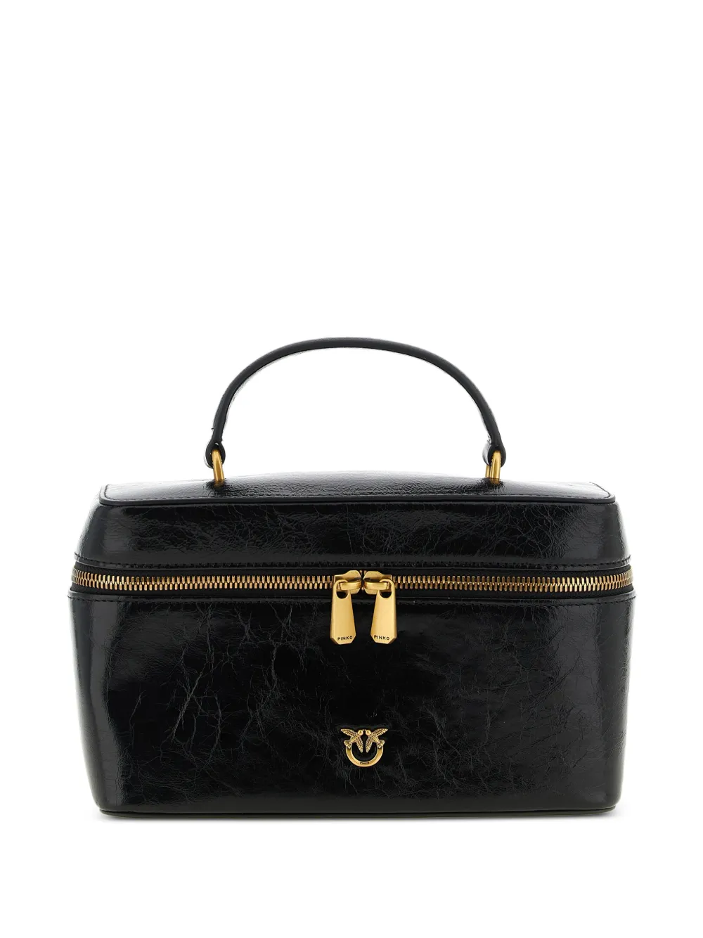 PINKO Love Birds crumpled-effect tote bag - Black