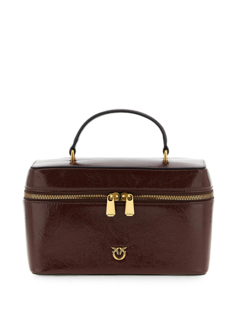 PINKO Love Birds crumpled-effect leather tote bag - Braun