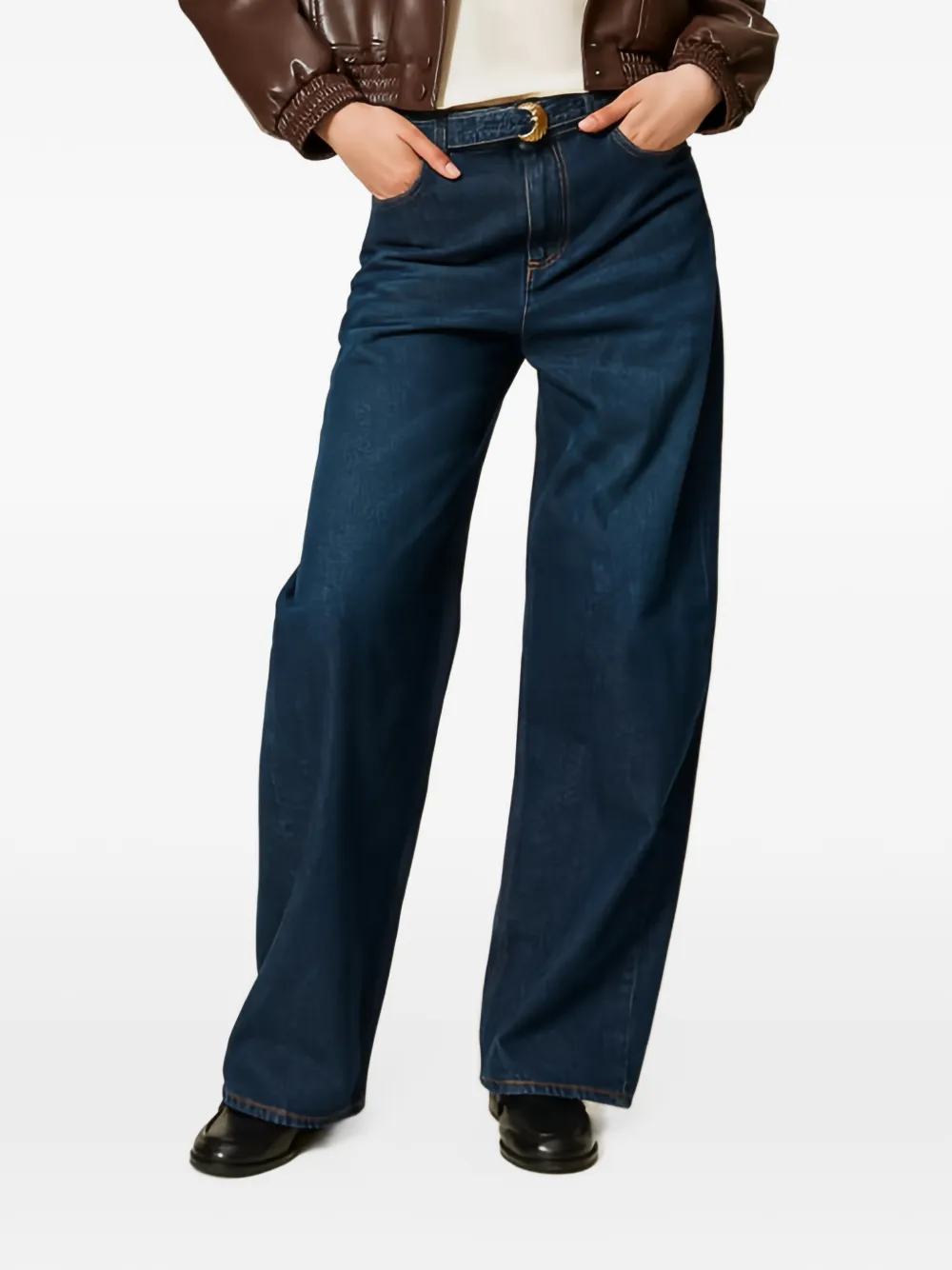 TWINSET belted barrel-leg tapered jeans - Blu