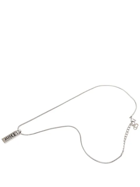 Christian Dior Pre-Owned 1998-2004 Palladium Plated Enamel Logo Plaque Pendant Necklace costume necklace