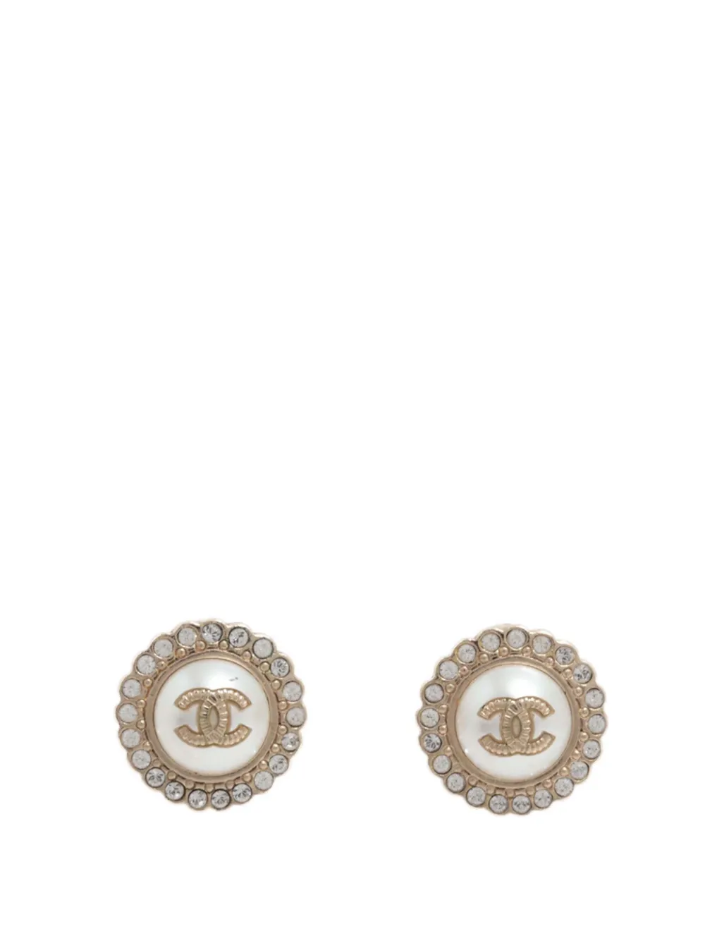 CHANEL Pre-Owned 2020 CC Gold Plated Faux Pearl Strass Bullet Back Earrings costume earrings