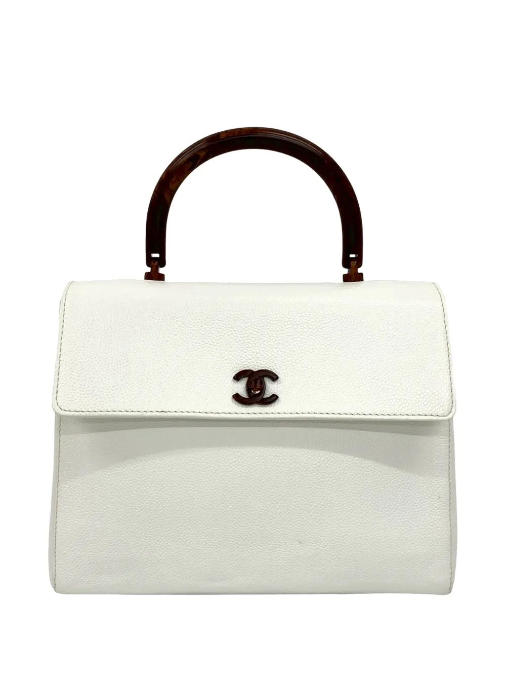 CHANEL Pre-Owned Borsa a mano Kelly CC in pelle Caviar con manico in legno 2000-2002 - Marrone