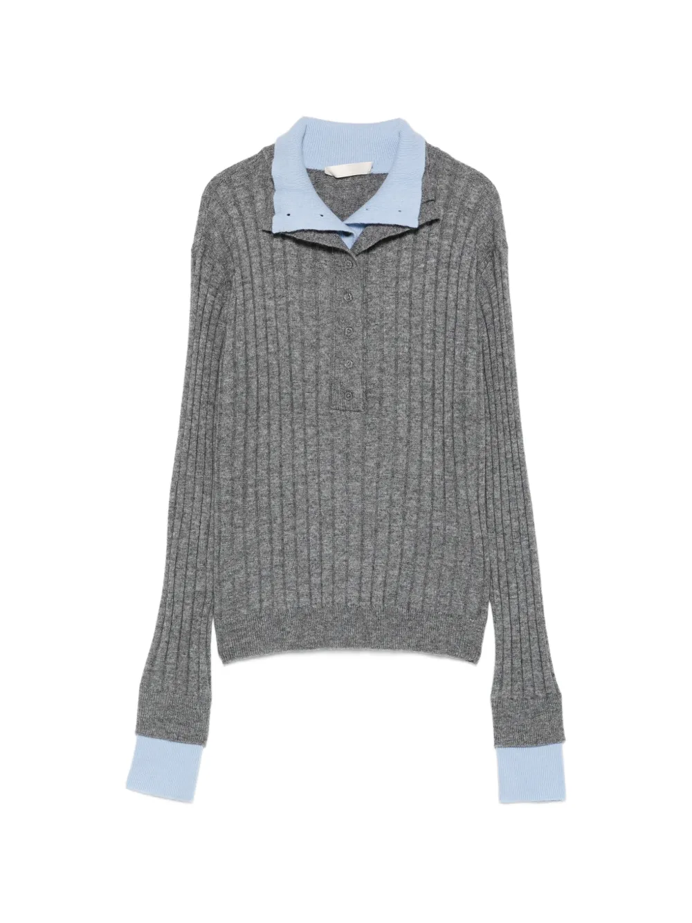 Eleh ribbed-knit button-up polo top - Grigio