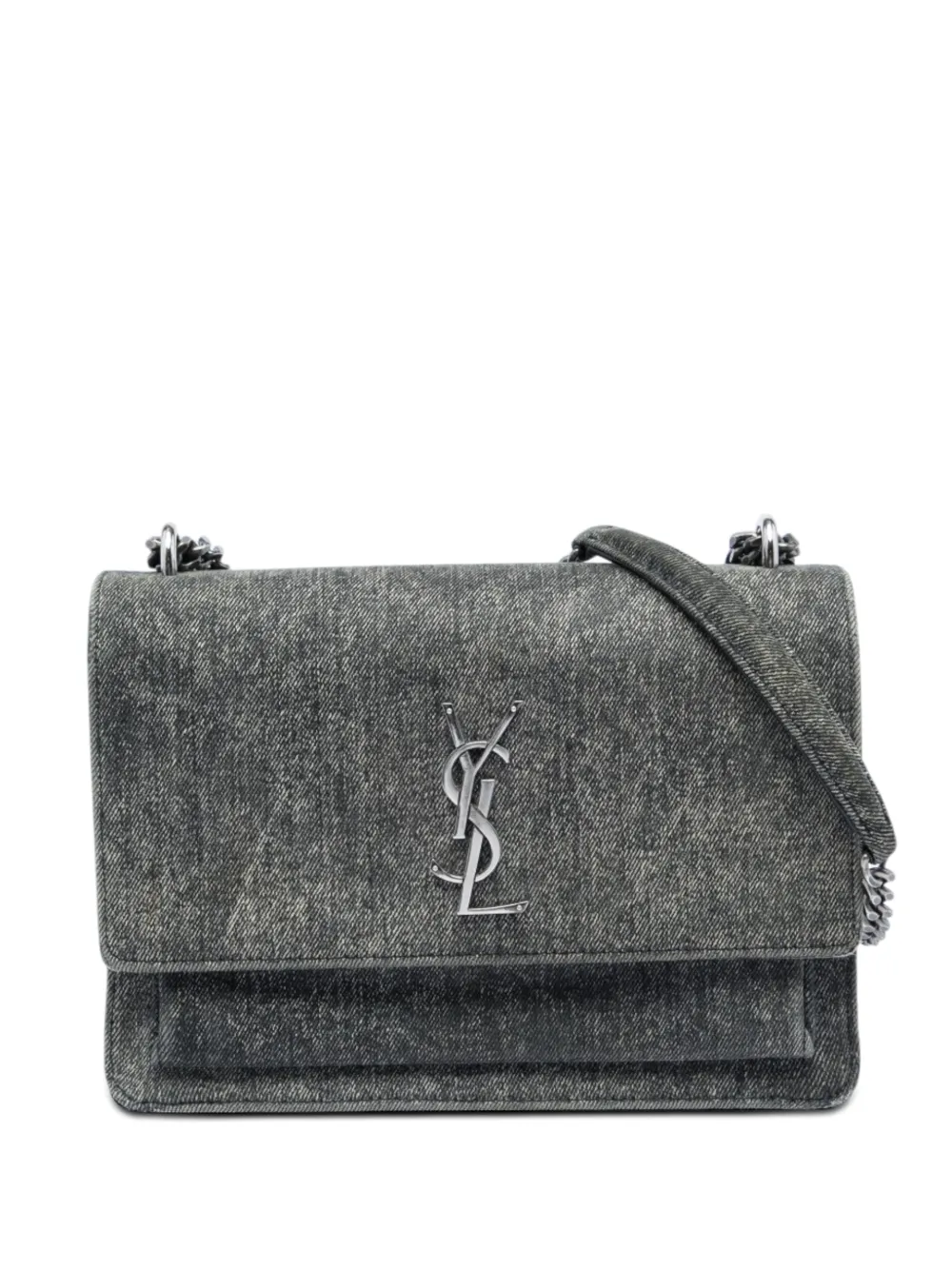 Saint Laurent Pre-Owned Borsa a tracolla Sunset media in denim con monogramma 2017 - Grigio