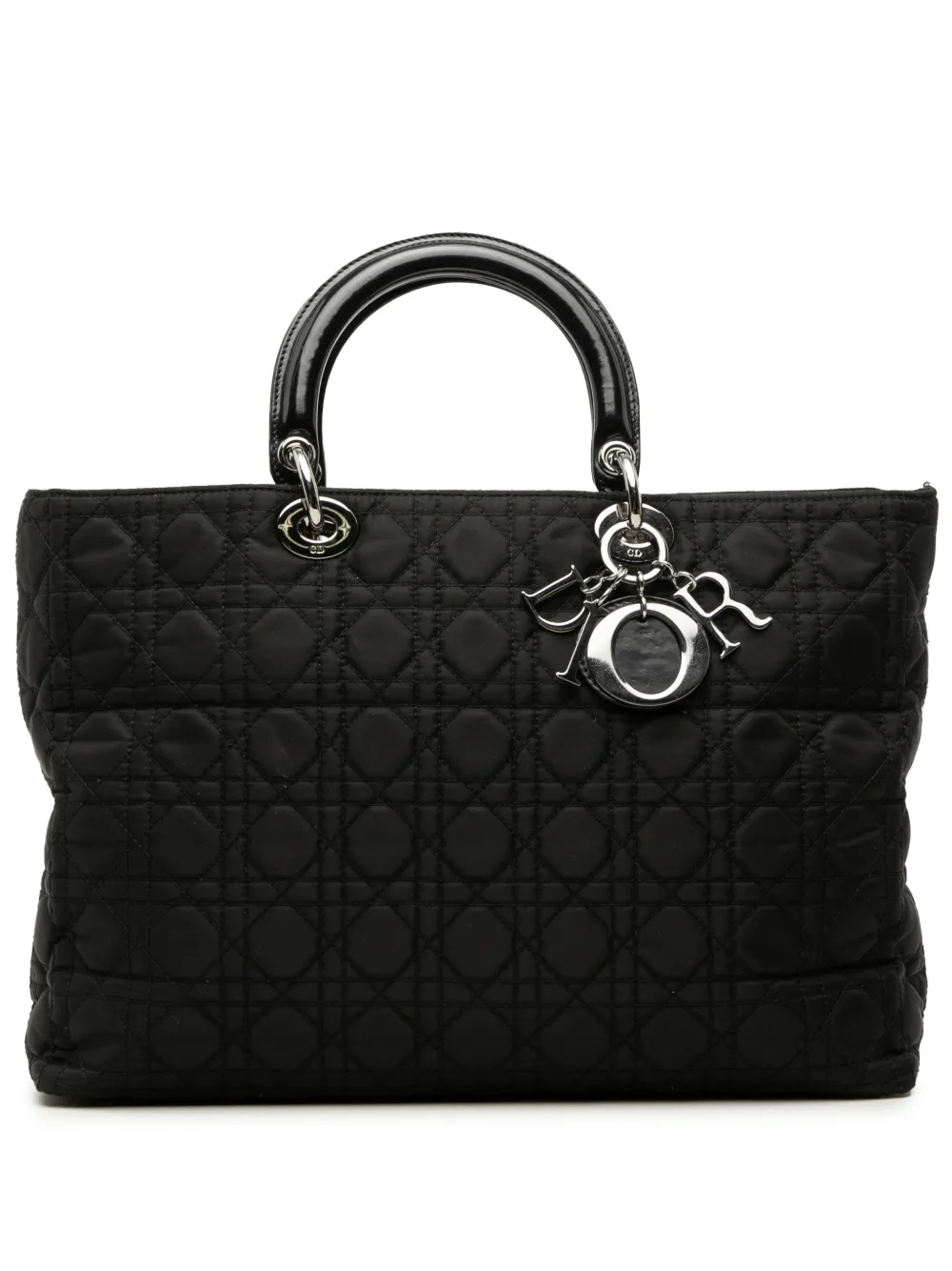 Pre-owned Dior 2000-2015 Extra Large Nylon Cannage Lady  Satchel In Black