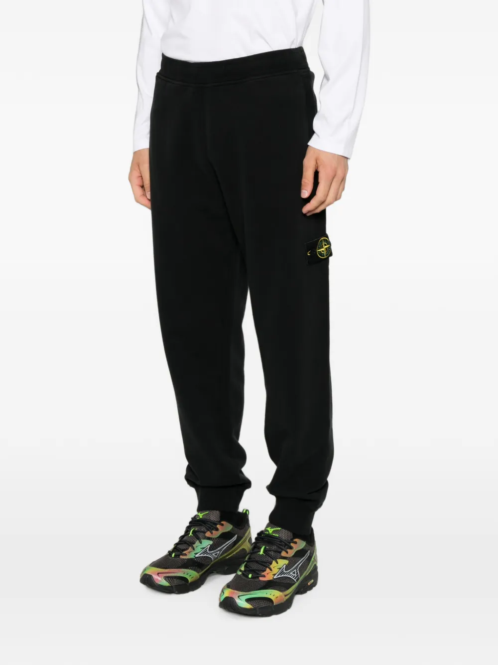 Stone Island 6200012 geborstelde biologisch katoenen fleece joggingbroek met geribbelde zoom Zwart