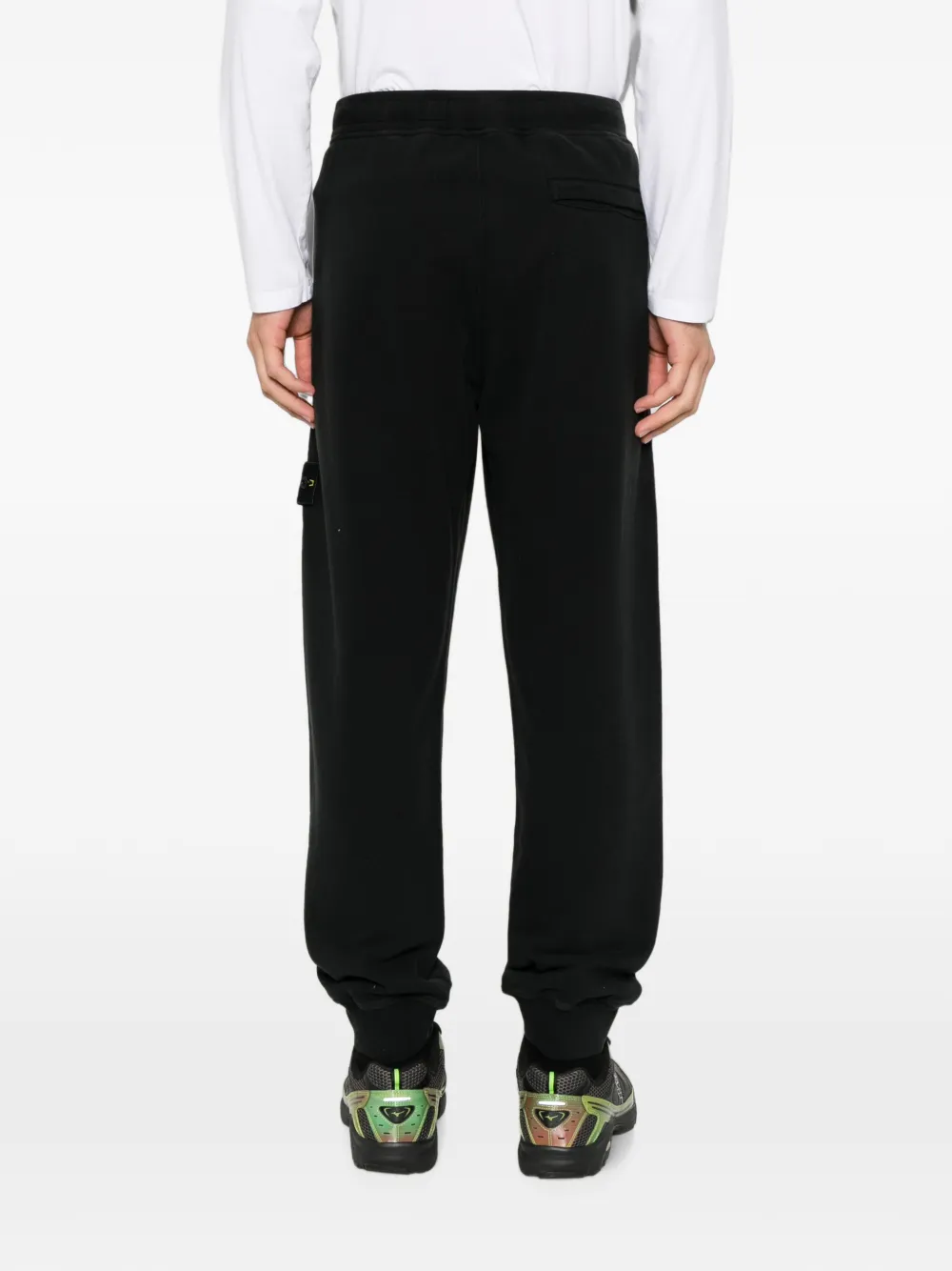 Stone Island 6200012 geborstelde biologisch katoenen fleece joggingbroek met geribbelde zoom Zwart