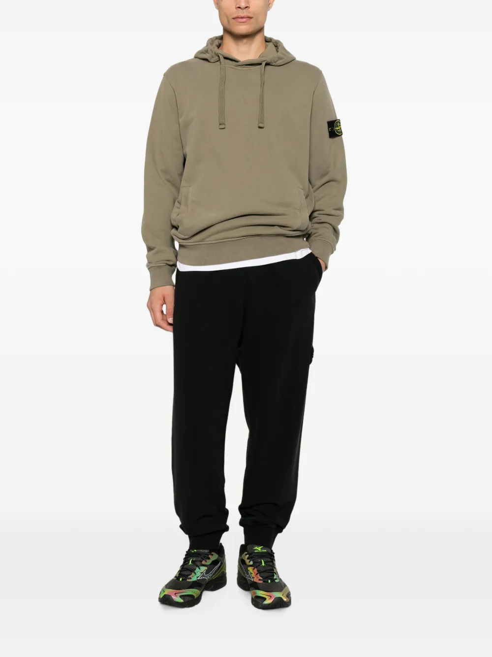 Stone Island 6200012 geborstelde biologisch katoenen fleece joggingbroek met geribbelde zoom Zwart