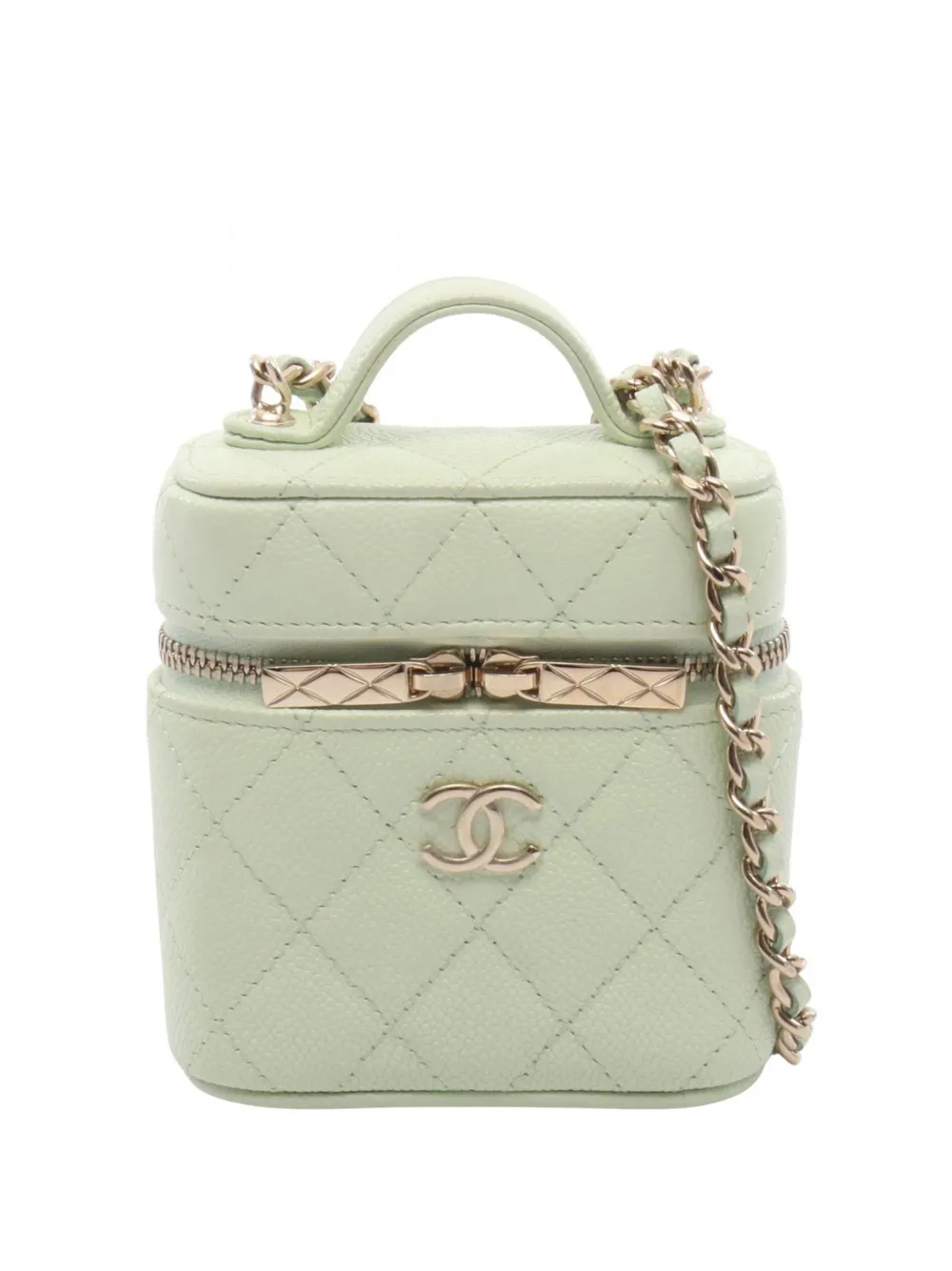 CHANEL Pre-Owned 2021 Small CC Quilted Caviar Vanity Case satchel - Green