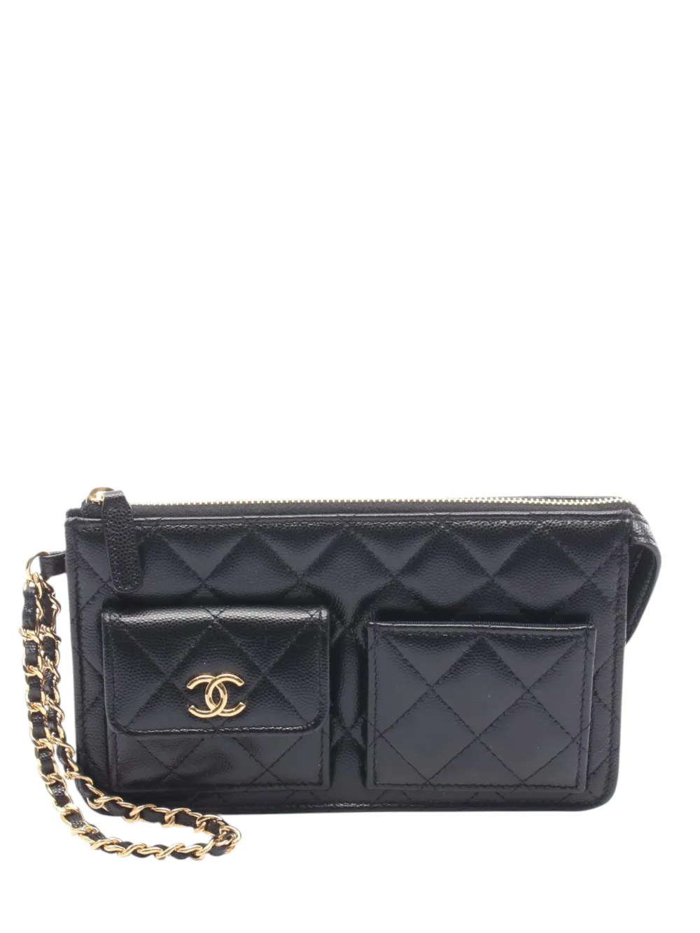 CHANEL Pre-Owned 2021-2026 Quilted Caviar Polly Pocket Wristlet Pouch clutch bag - Nero