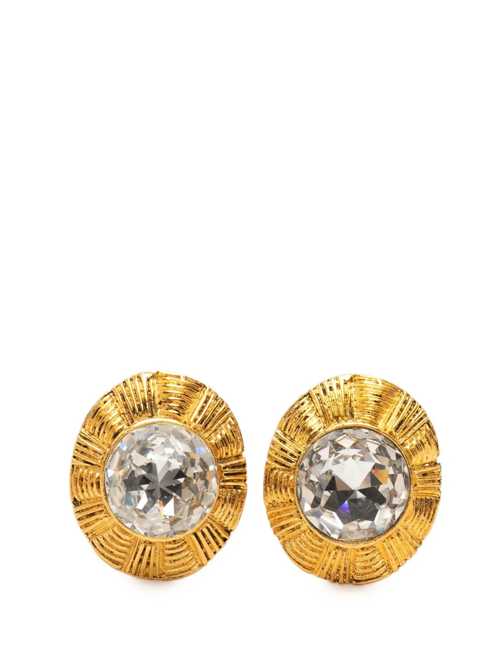 CHANEL Pre-Owned 1970-1980 Gold Plated Crystal Round Clip On Earrings costume earrings