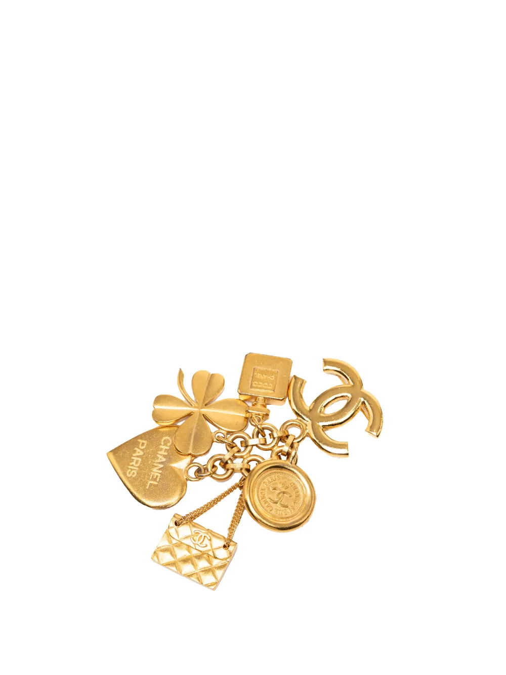 CHANEL Pre-Owned 1995 CC Gold Plated Icon Charm Pin Brooch costume brooch