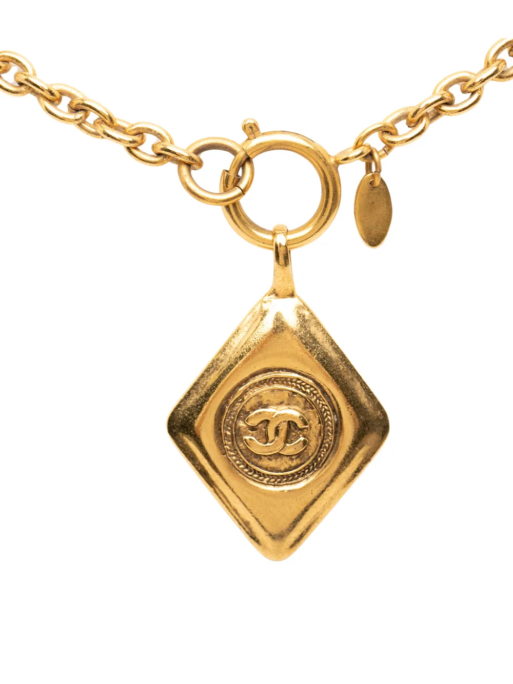 CHANEL Pre-Owned 1970-1980 CC Gold Plated Diamond Shape Pendant Necklace costume necklace