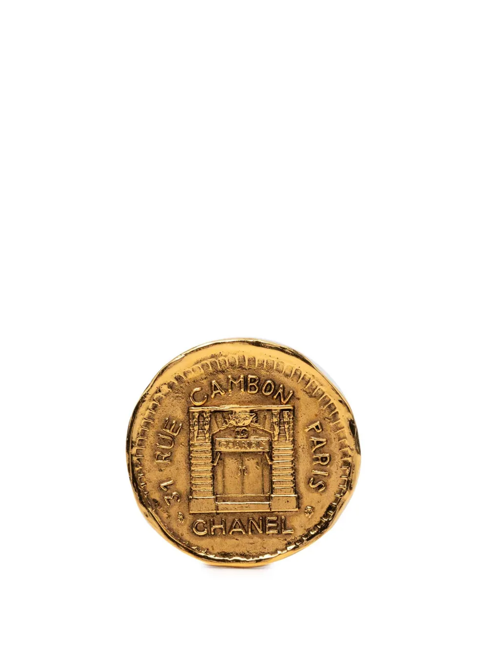 CHANEL Pre-Owned 1970-1980 Gold Plated 31 Rue Cambon Medallion Pin Brooch costume brooch