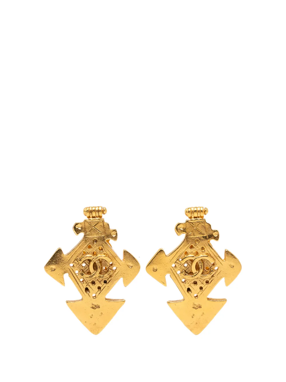 CHANEL Pre-Owned 1994 CC Gold Plated Cross Clip On Earrings costume earrings