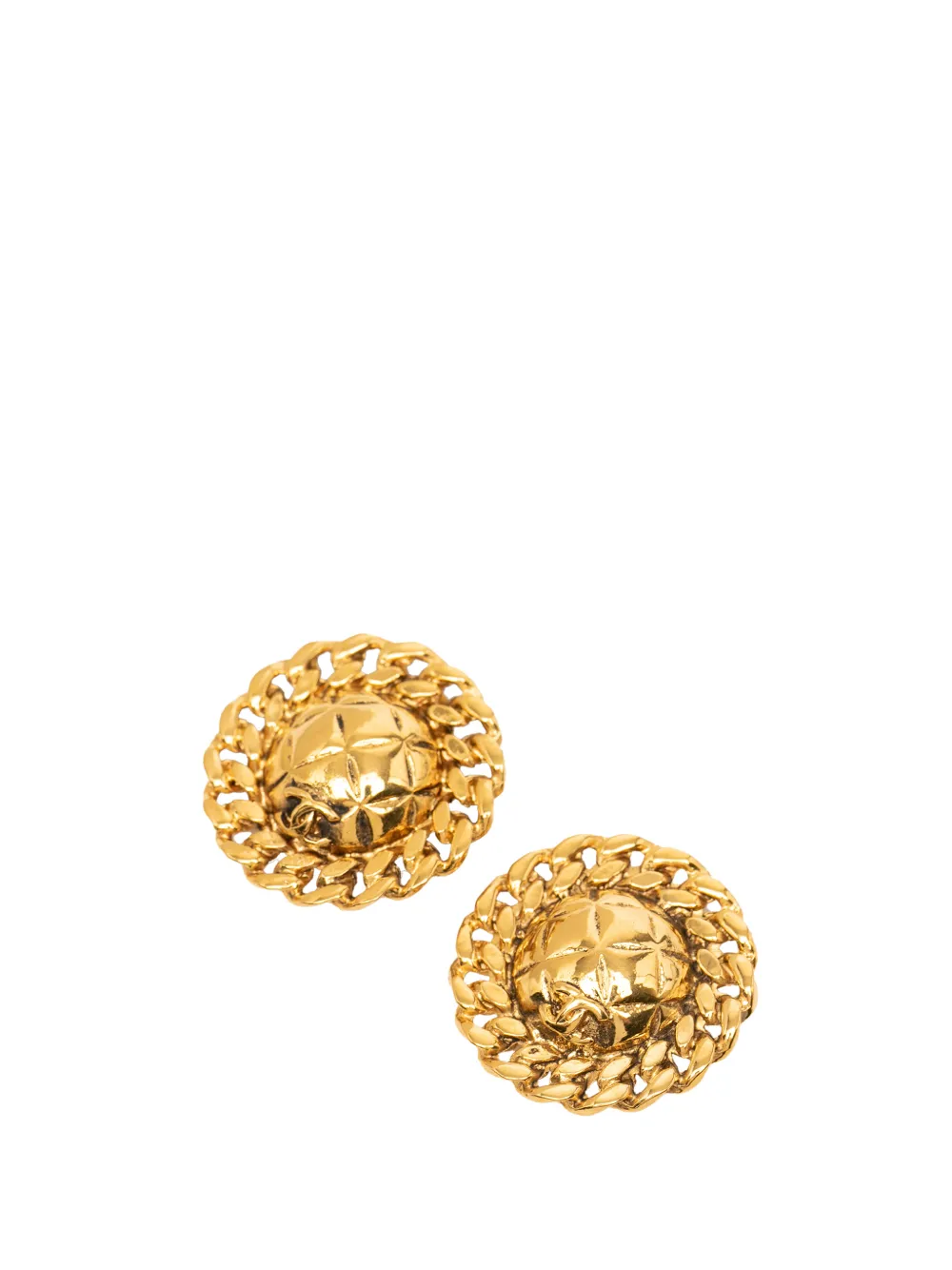 CHANEL Pre-Owned 1970-1980 CC Gold Plated Quilted Chain Trim Clip On Earrings costume earrings
