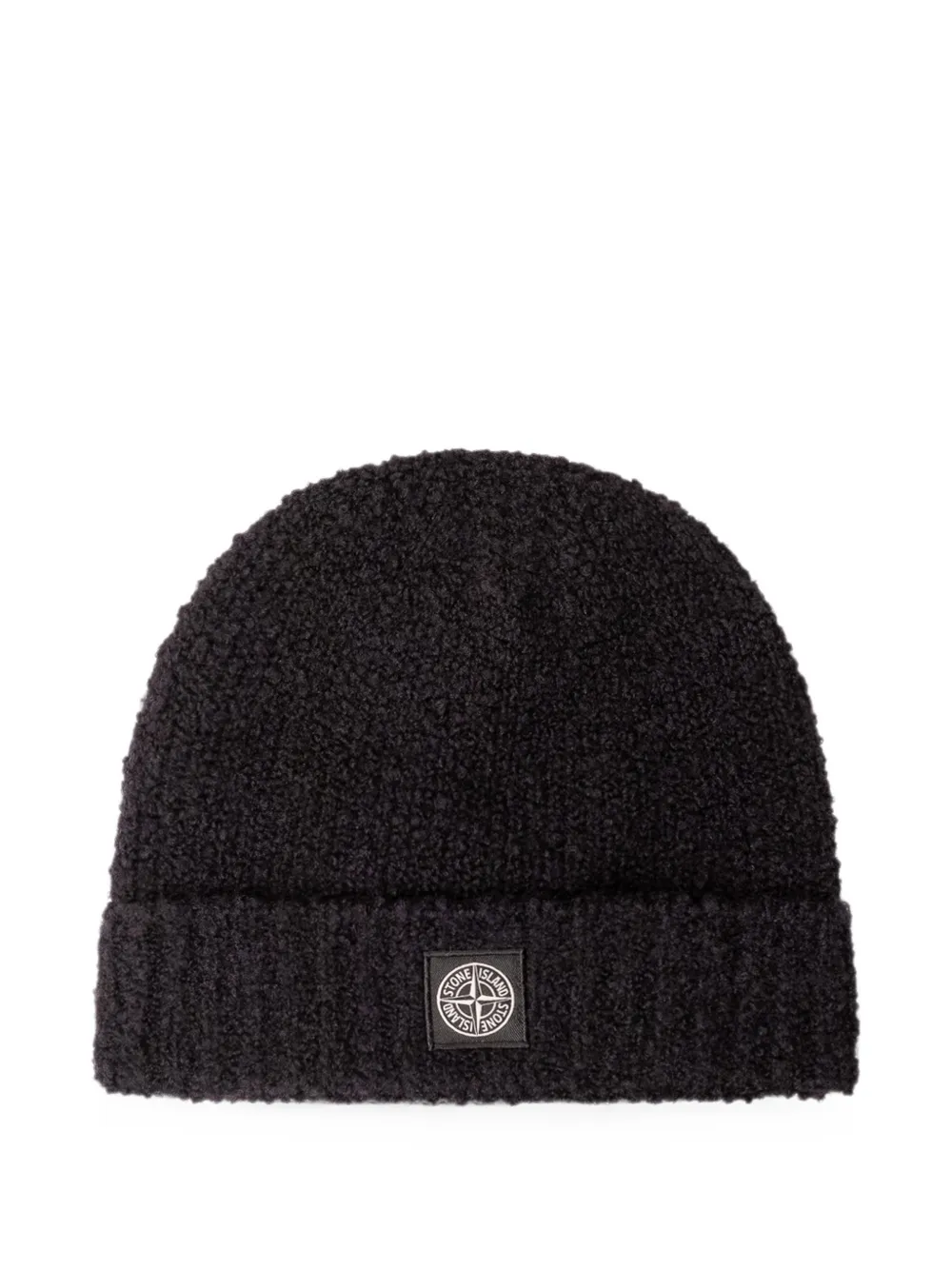 Stone Island Junior bouclé logo-patch beanie hat - Nero