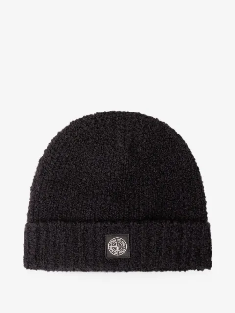 Stone Island Junior bouclé logo-patch beanie hat