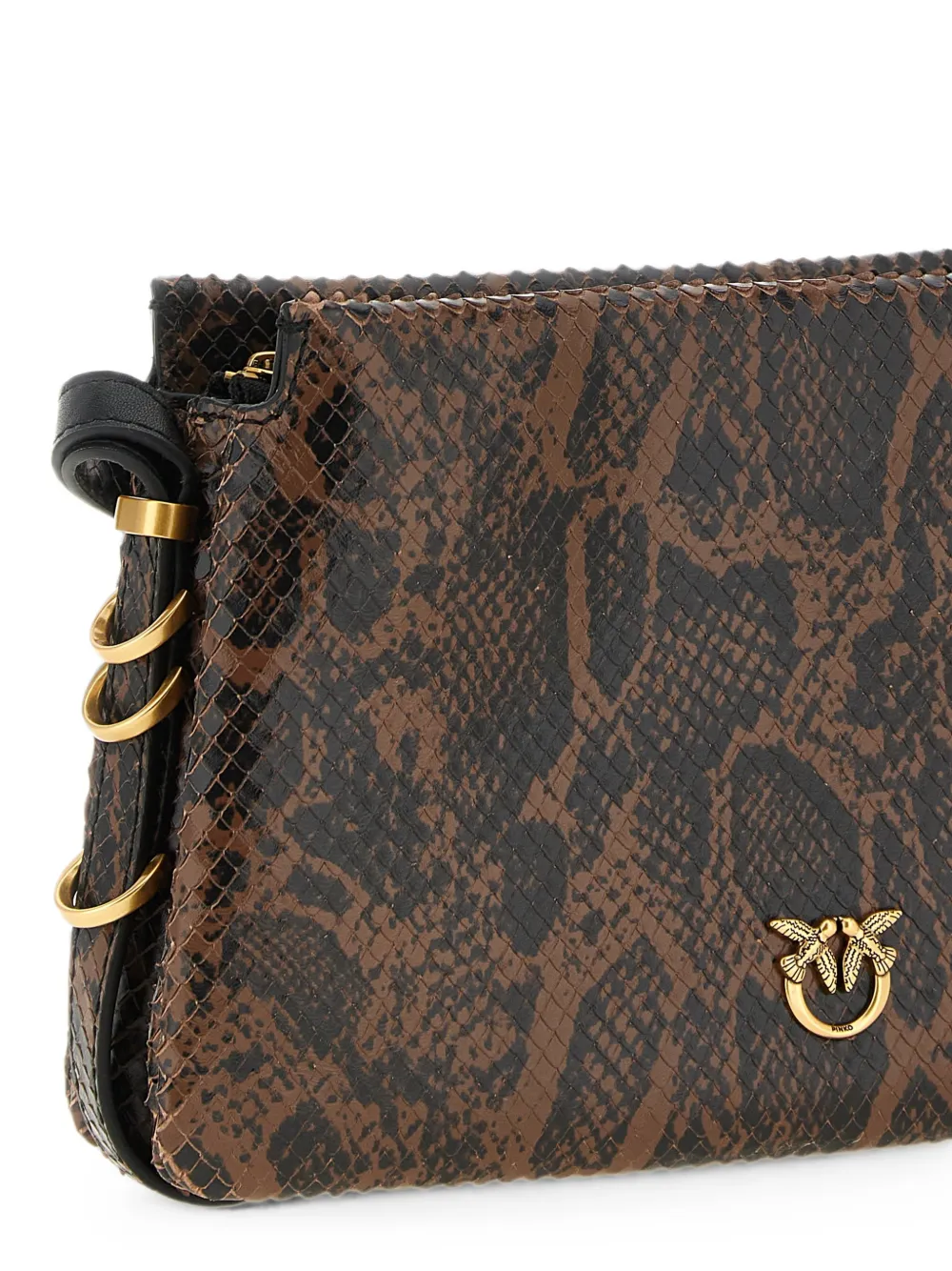 PINKO Love Birds leren crossbodytas met python-print Bruin