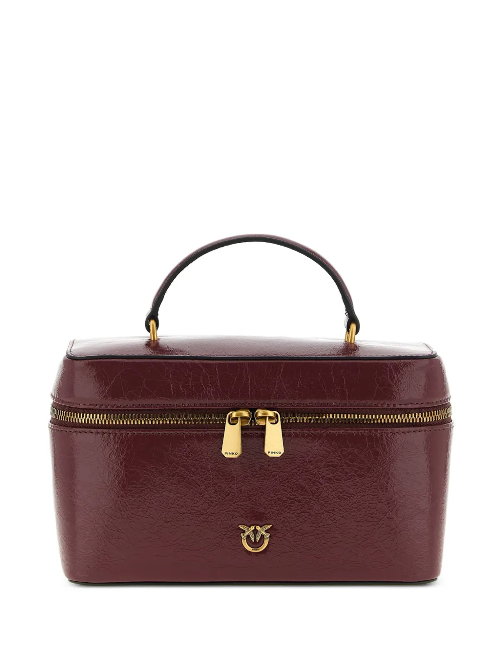 PINKO Love Birds crumpled leather tote bag - Red