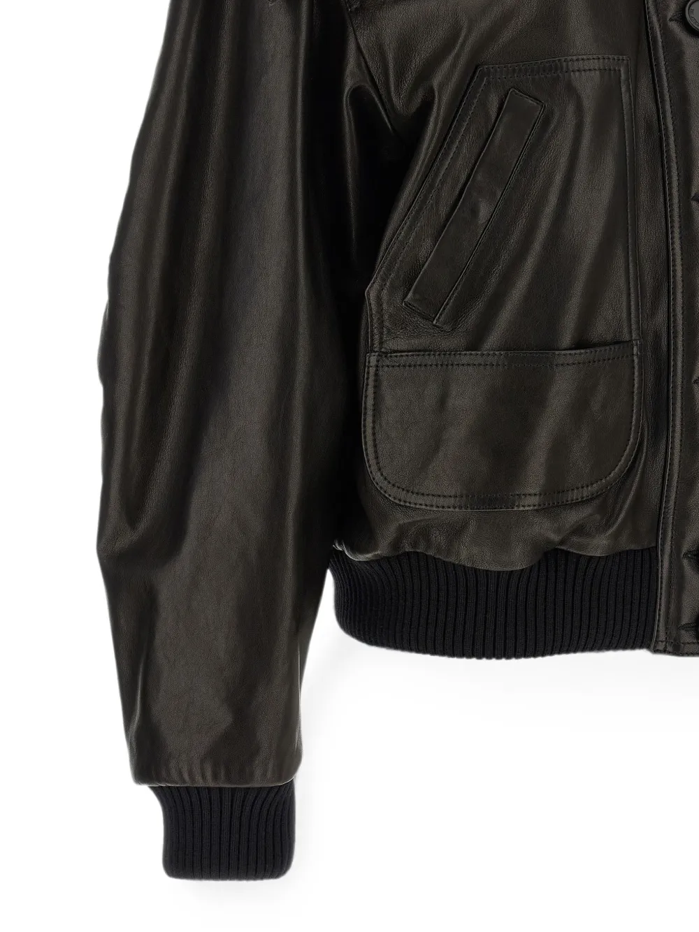 The Attico contrast-collar leather jacket Zwart