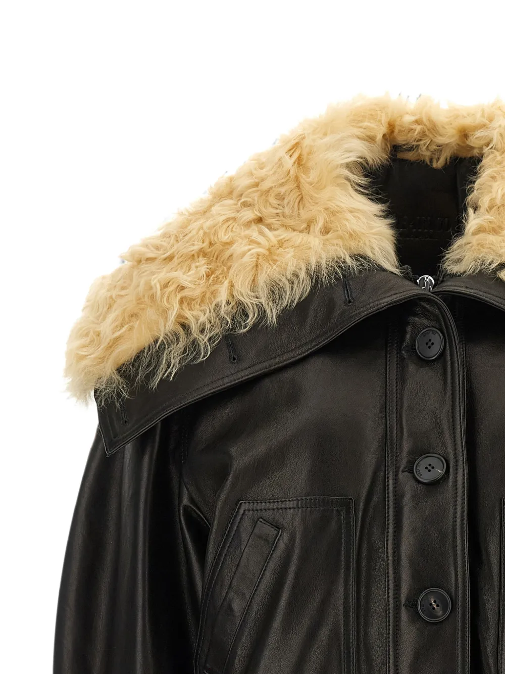 The Attico contrast-collar leather jacket Zwart
