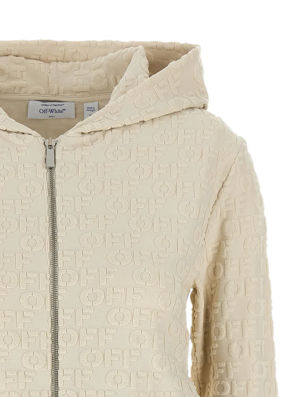 Off-White Terry Off hoodie met logo-jacquard en rits Beige