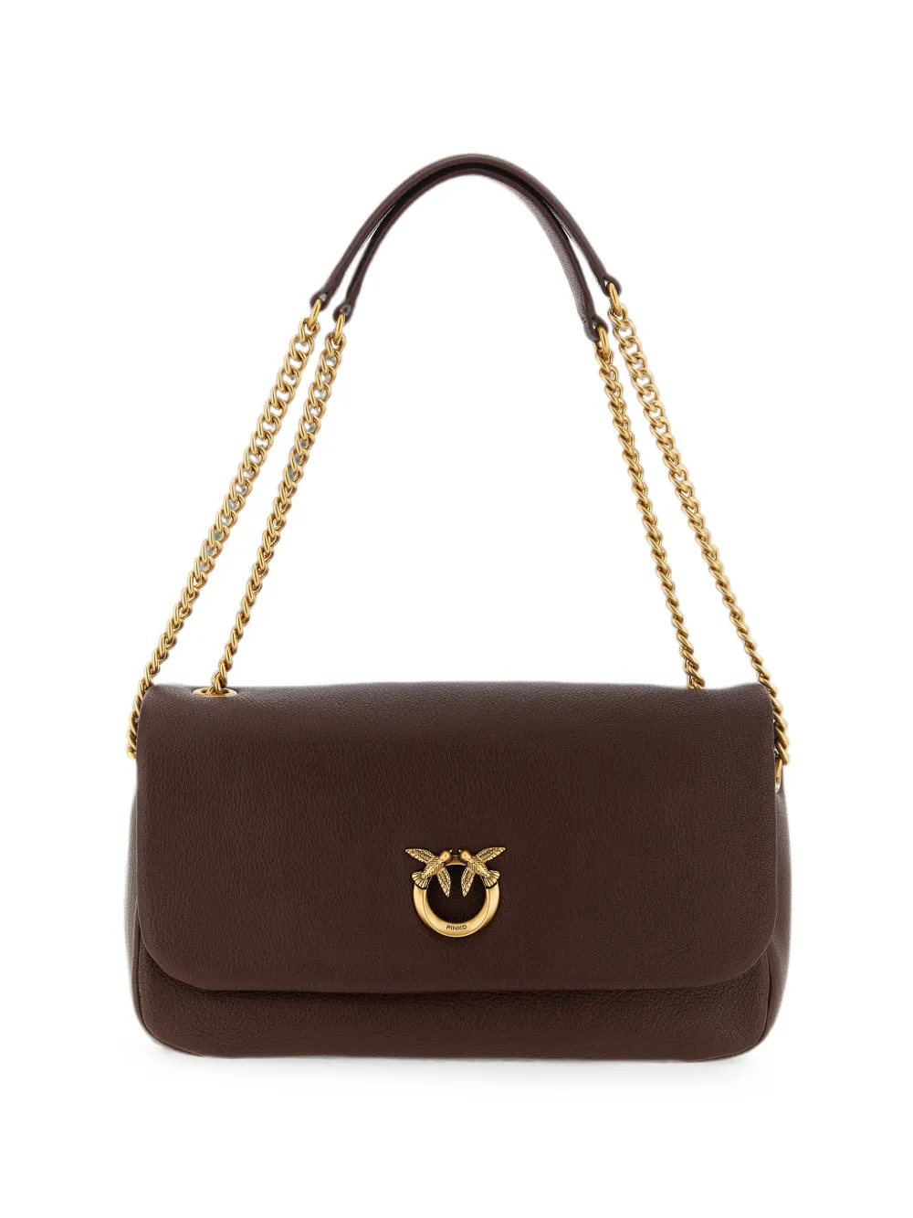 PINKO Love Birds hammered leather shoulder bag - Brown