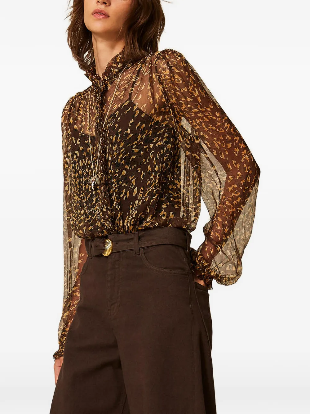 TWINSET Blouse met dierenprint Bruin