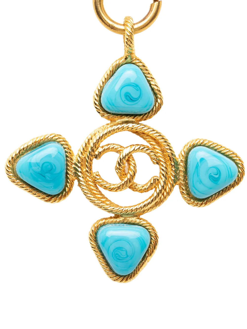 CHANEL Pre-Owned 1980-1990 CC Gold Plated Cabochon Enamel Pendant Necklace costume necklace