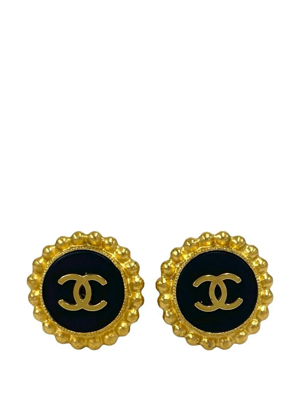 CHANEL Pre-Owned 1994 CC Gold Plated Enamel Round Clip On Earrings costume earrings