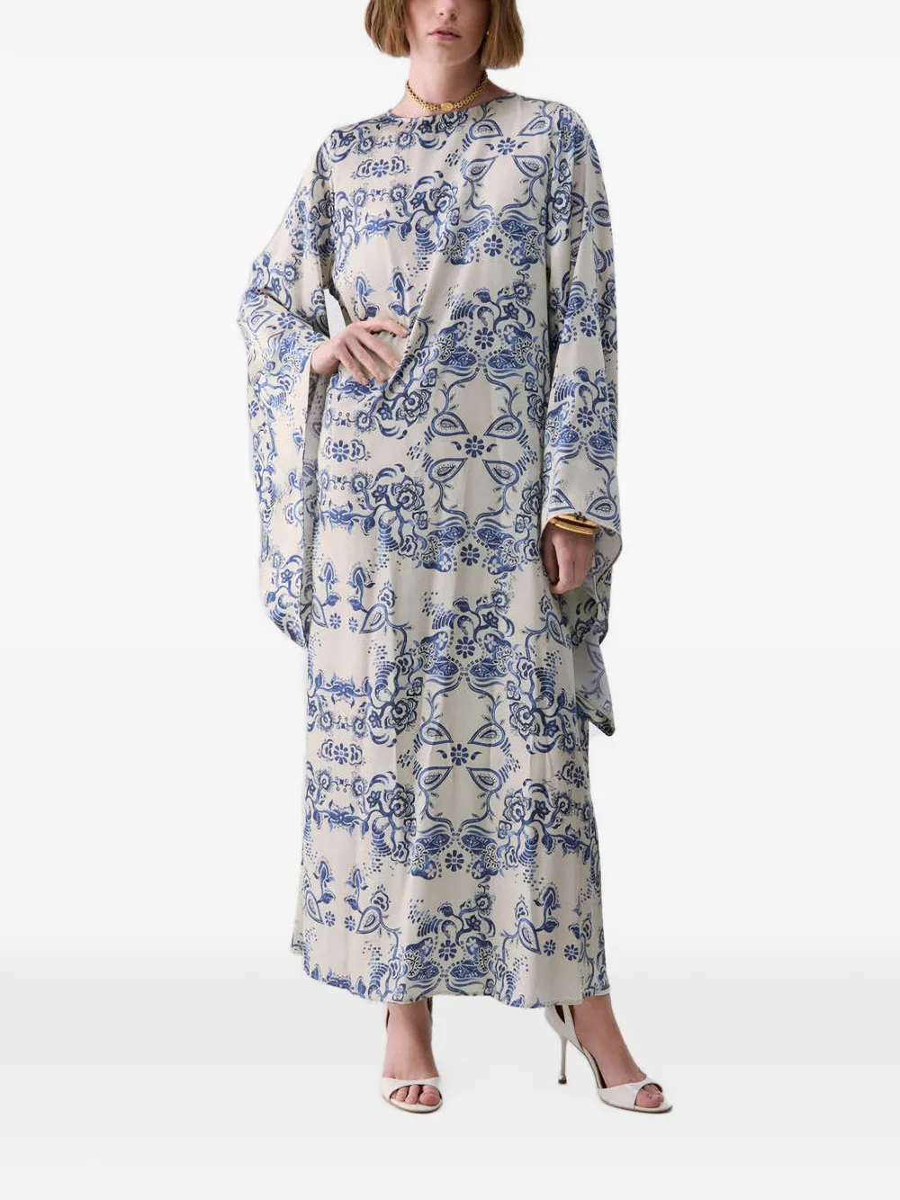 LIU JO maxi-dress met sjaalprint en kimono mouwen Beige