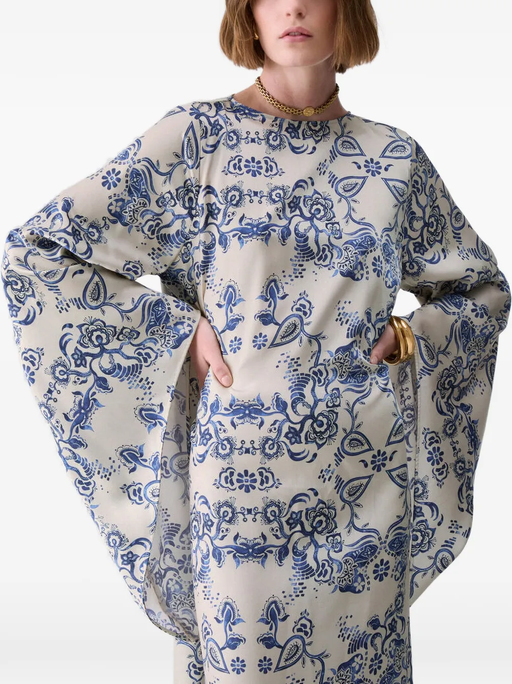 LIU JO maxi-dress met sjaalprint en kimono mouwen Beige