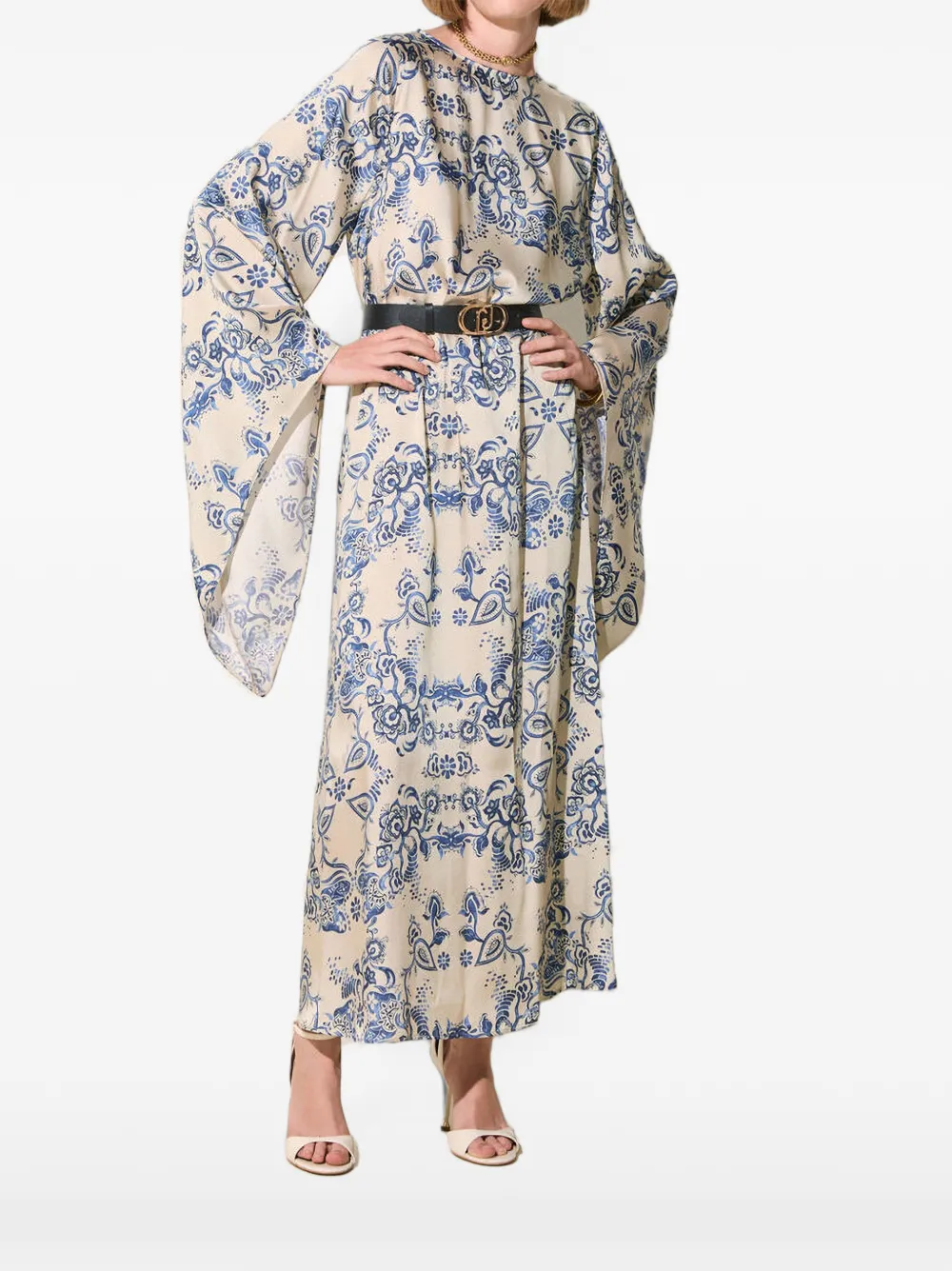 LIU JO maxi-dress met sjaalprint en kimono mouwen Beige
