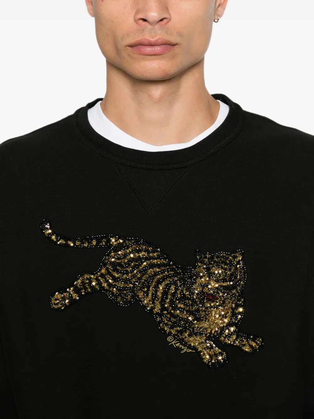 Kenzo Jumping Tiger sweater verfraaid met pailletten Zwart