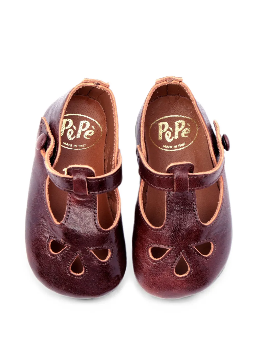 Pèpè Crib schoenen met uitgesneden details en T-bandje Bruin
