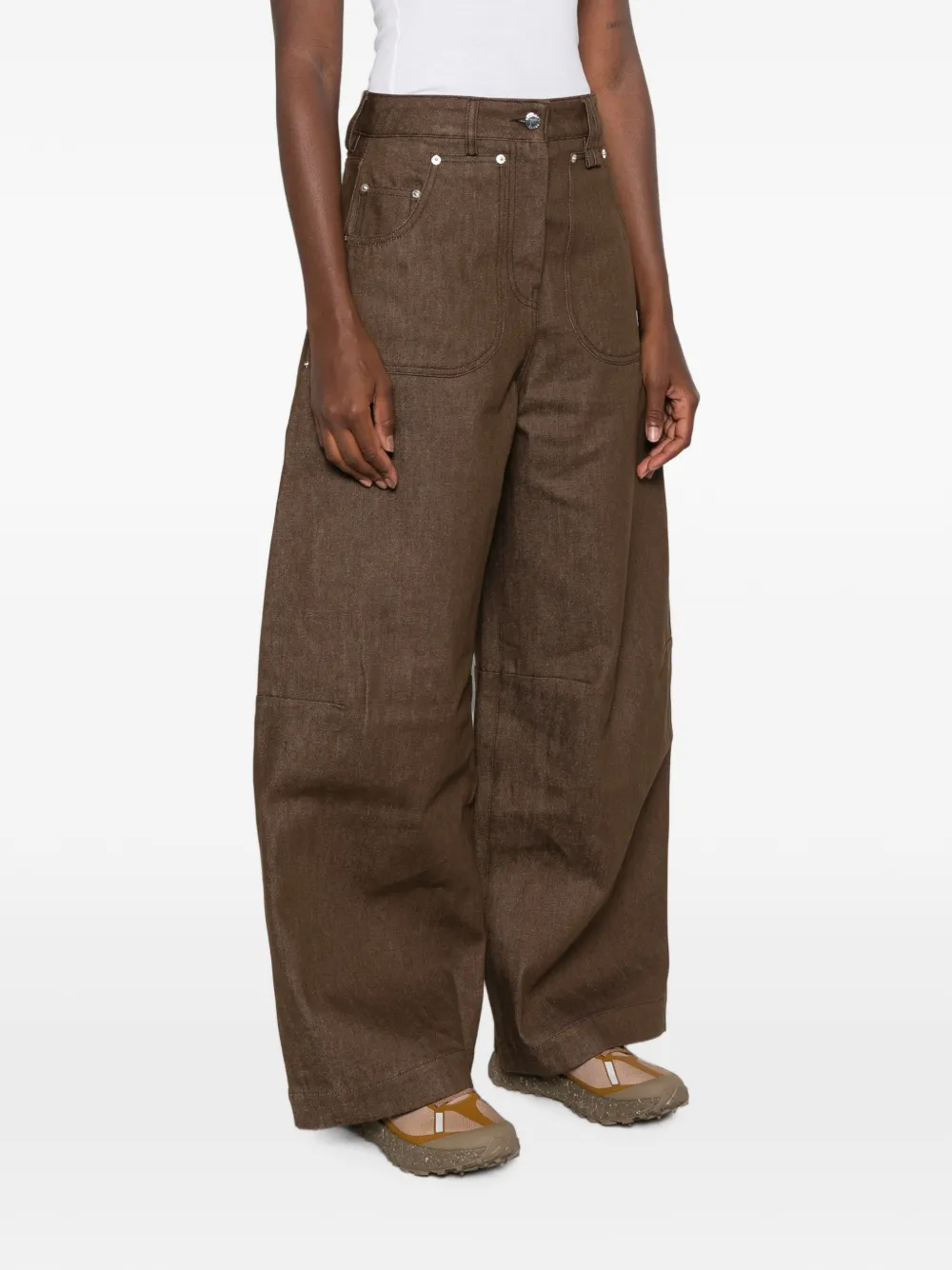 Simone Rocha Verfraaide jeans met logo-patch Bruin