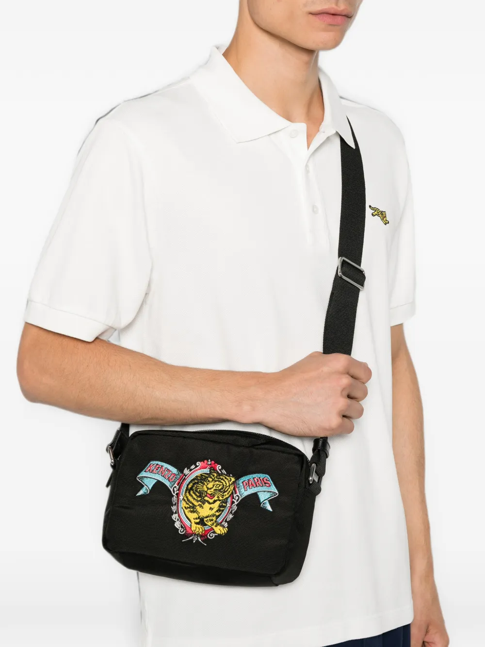 Kenzo Messengertas met geborduurd Tiger-patroon Zwart